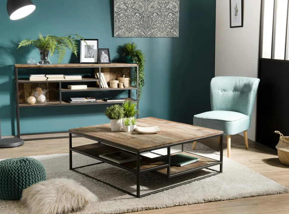Meuble TV extensible et modulable en teck recyclé 2 tiroirs SWING