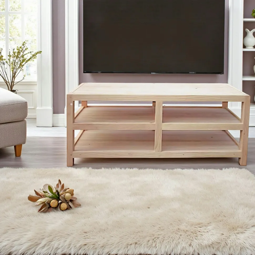 Meuble TV Hévéa 4 niches 120x45x50cm HELENA