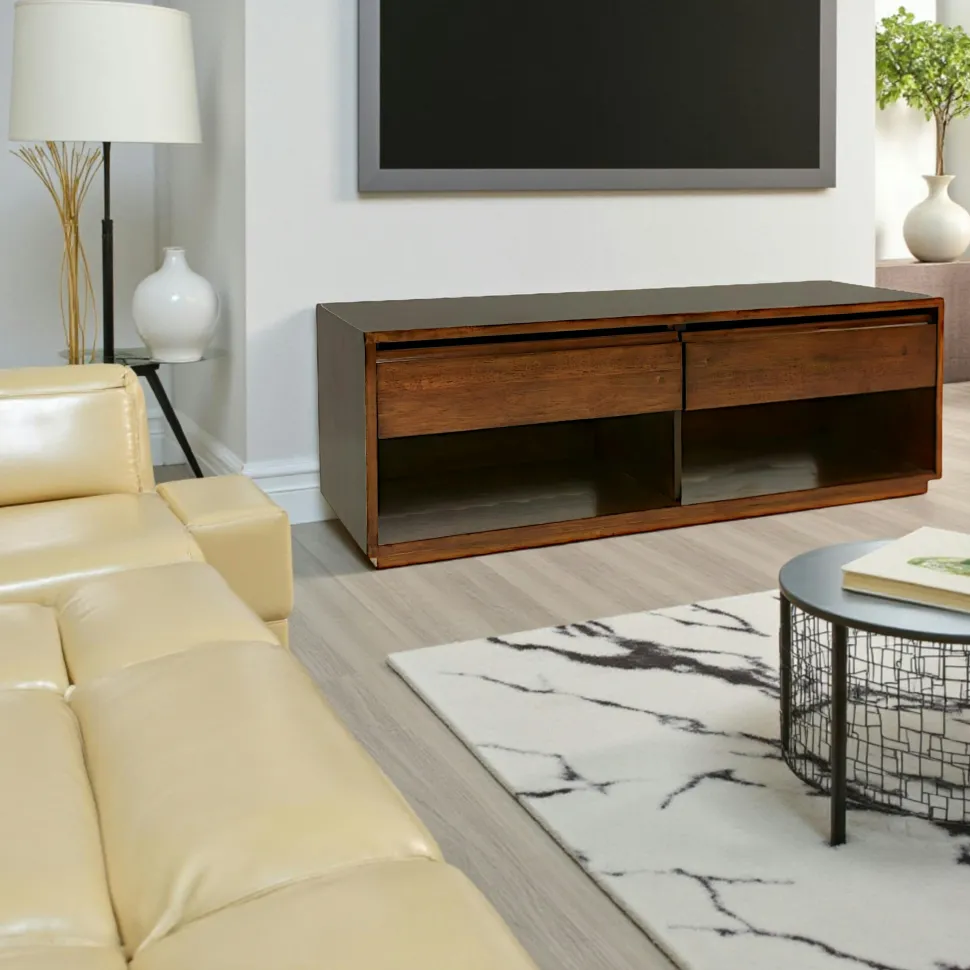 Meuble TV Hévéa 2 tiroirs, 2 niches basses 120x45x45cm BALTIC