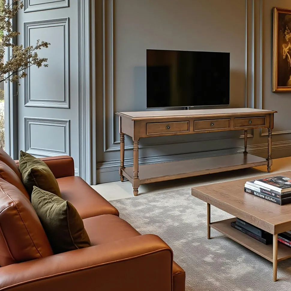 Meuble TV hévéa 3 tiroirs L140xP45xH60 TRADITION
