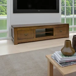 Meuble TV hévéa 2 tiroirs 150x40cm HELENA