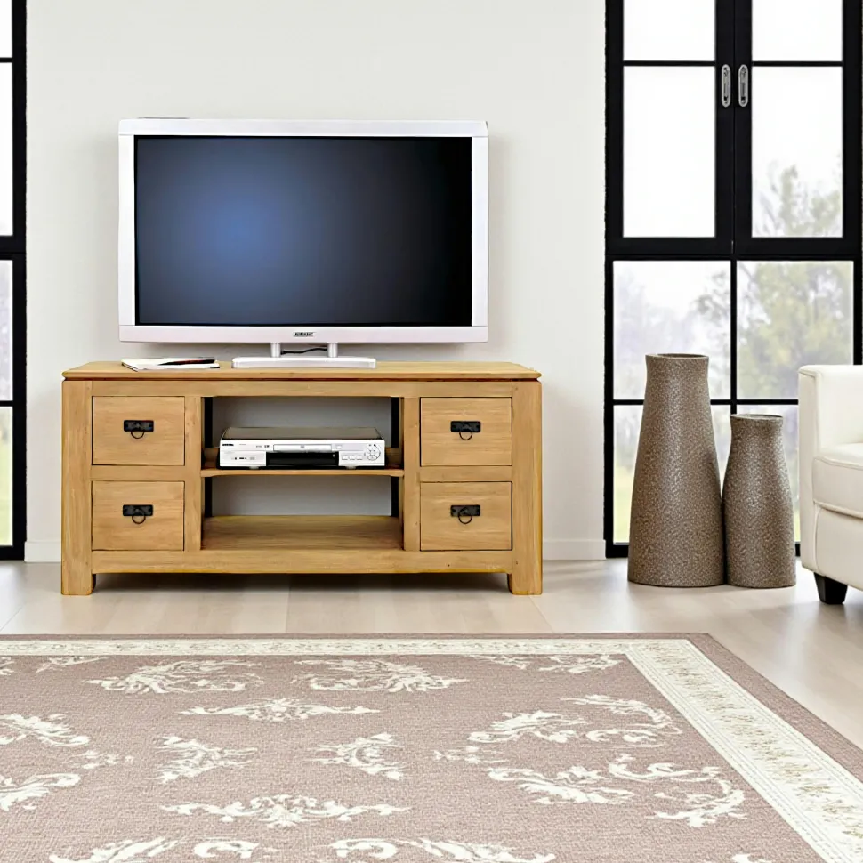Meuble TV hévéa 4 tiroirs 125x45x58cm HELENA