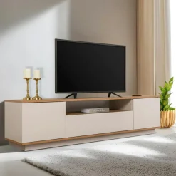 Meuble TV moderne 3 portes gris foncé et effet pin MARFA