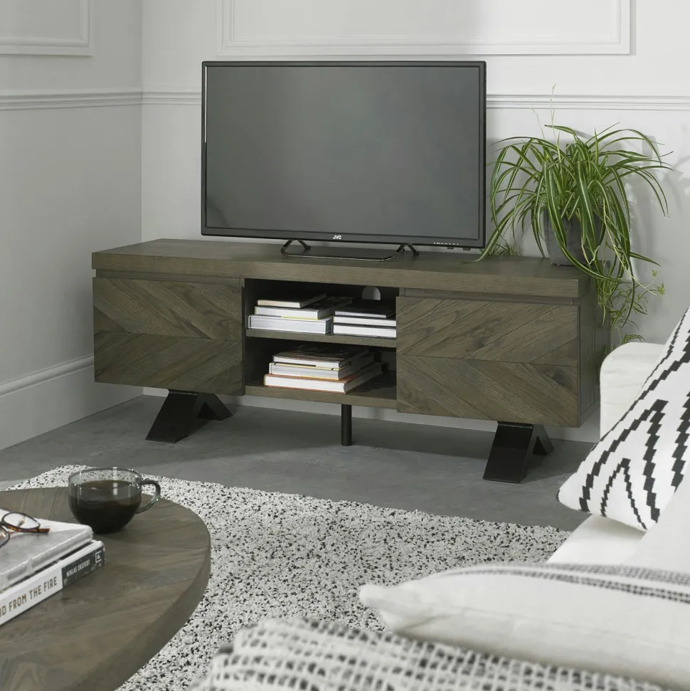 Meuble tv moderne en marqueterie de chêne ARLINGTON