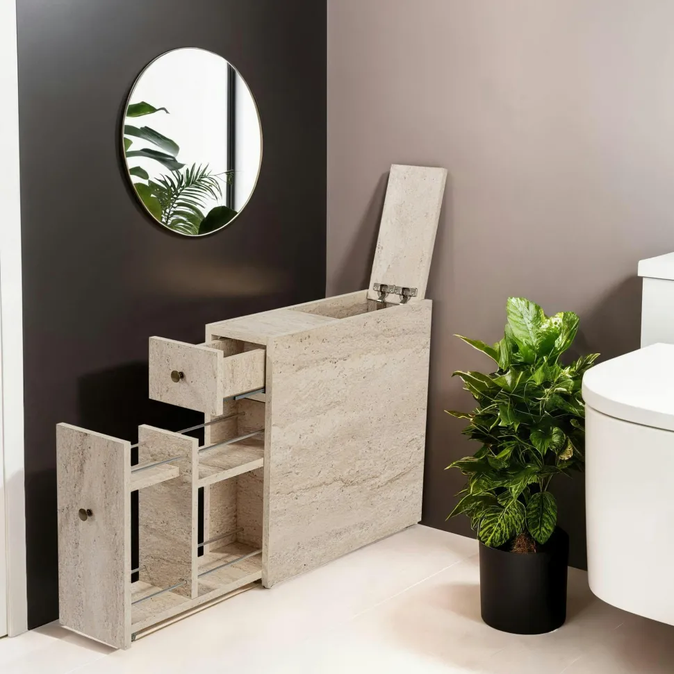 Meuble WC gris anthracite, 2 tiroirs 1 porte MARFA