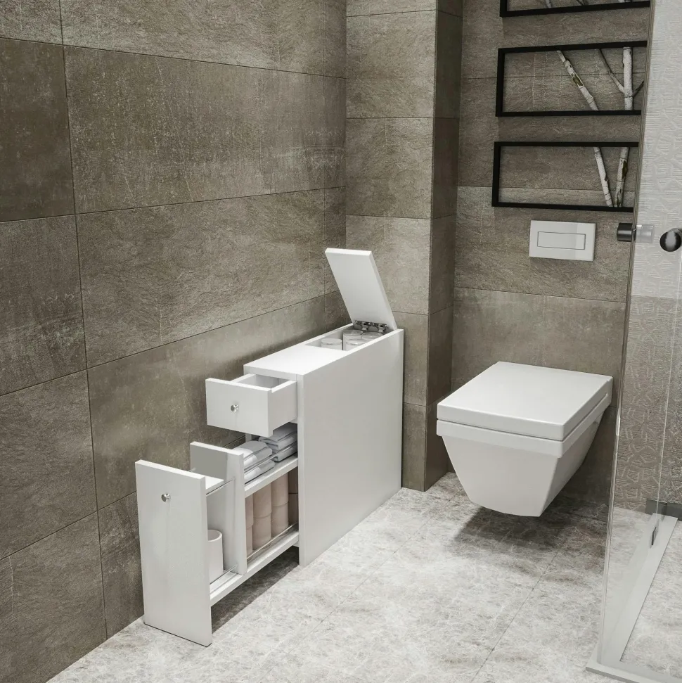 Meuble WC gris anthracite, 2 tiroirs 1 porte MARFA