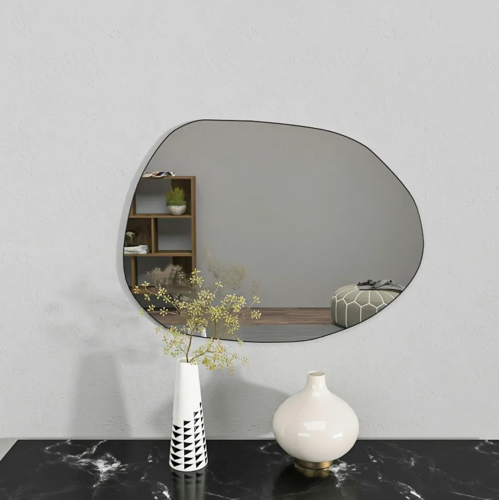 Miroir design organique bord noir 75 cm - style naturel CODY