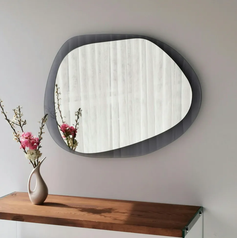 Miroir design organique cadre verre ambré 75 cm CODY