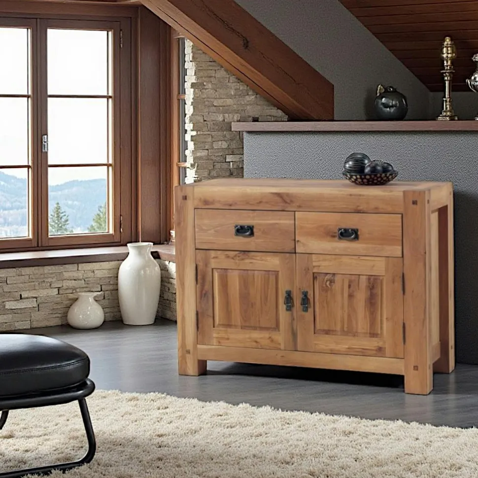 Miroir mural en bois naturel avec cadre épais - 110 cm FJORD
