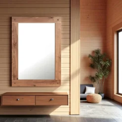 Miroir mural en bois naturel avec cadre épais - 150 cm FJORD