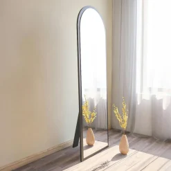 Miroir plein pied moderne ovale effet bois noyer, 160 cm CODY