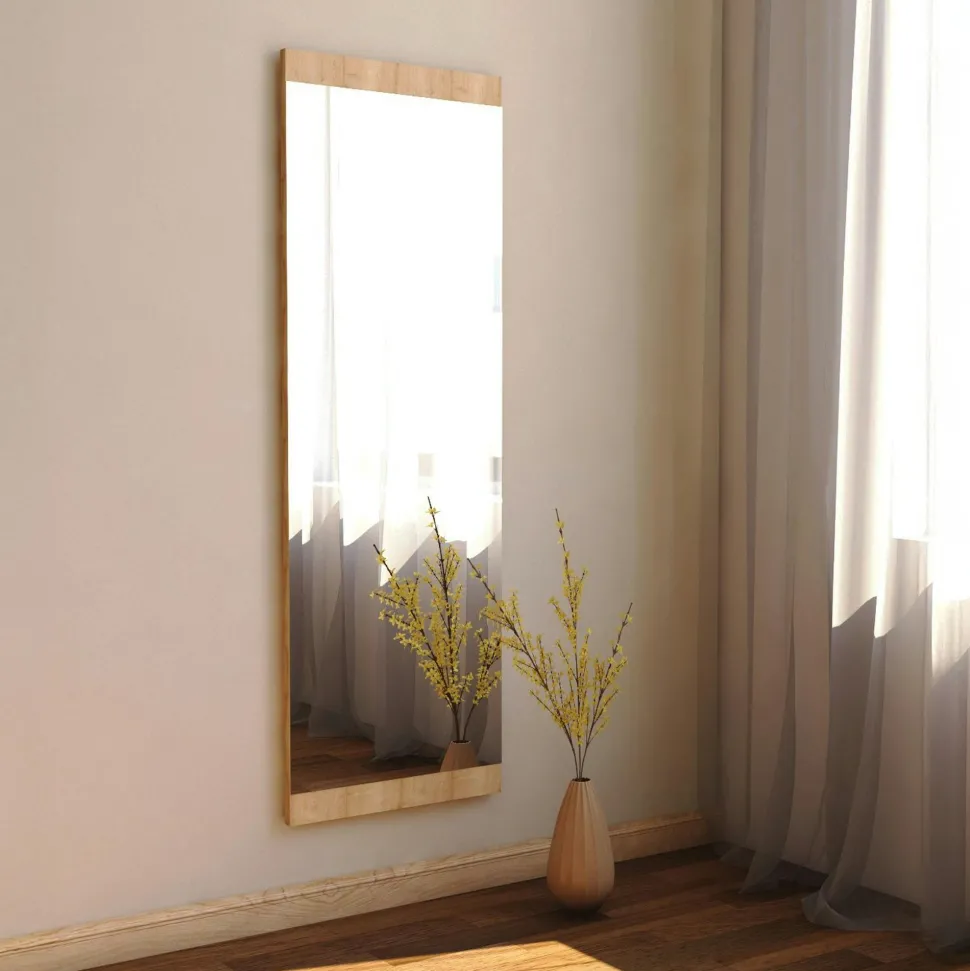 Miroir rectangulaire effet bois clair 120 cm - à poser ou suspendre CODY