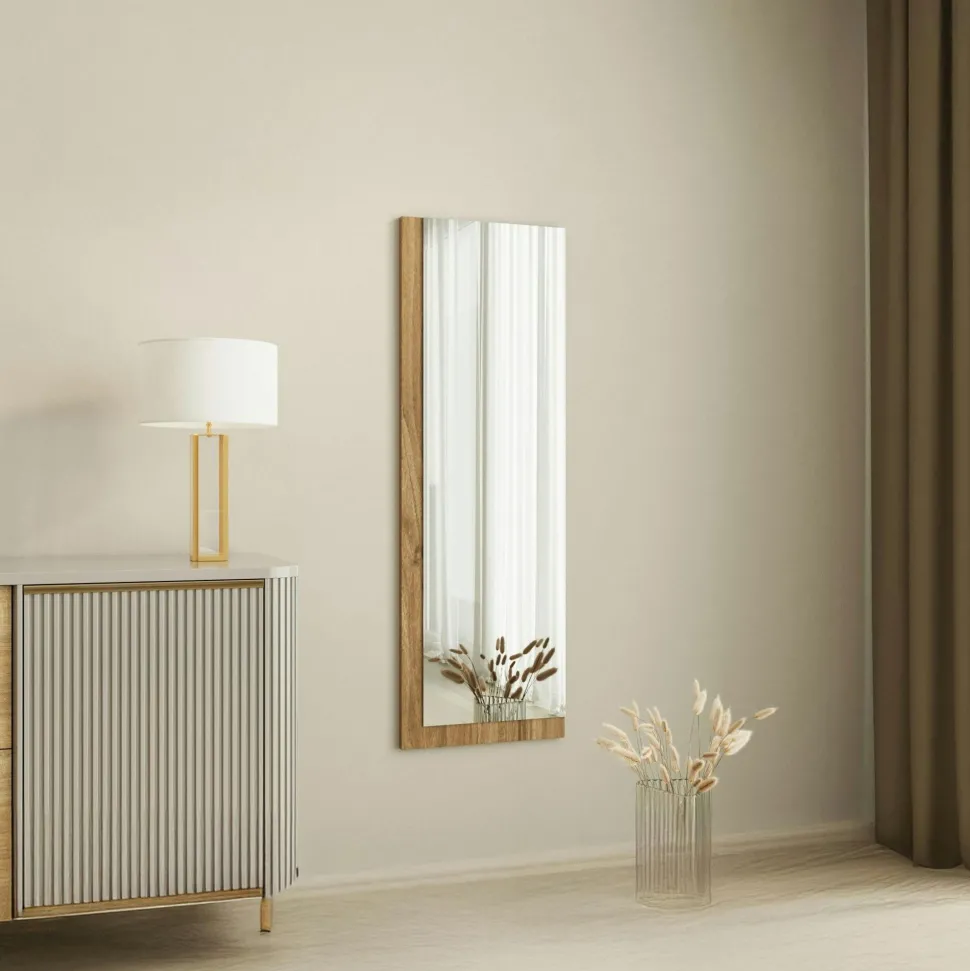 Miroir rectangulaire mural demi-cadre effet noyer 120 cm CODY