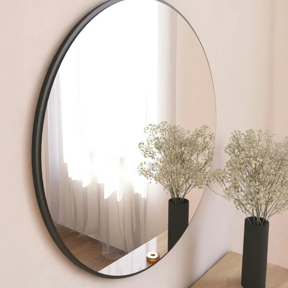 Miroir rond moderne avec fin cadre noirØ60 cm CODY