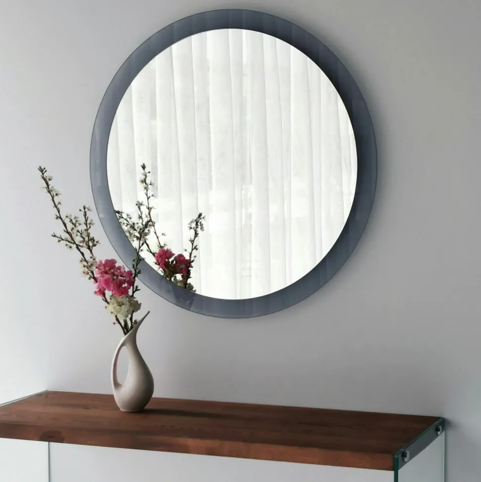 Miroir rond moderne cadre verre fumé Ø65 cm CODY