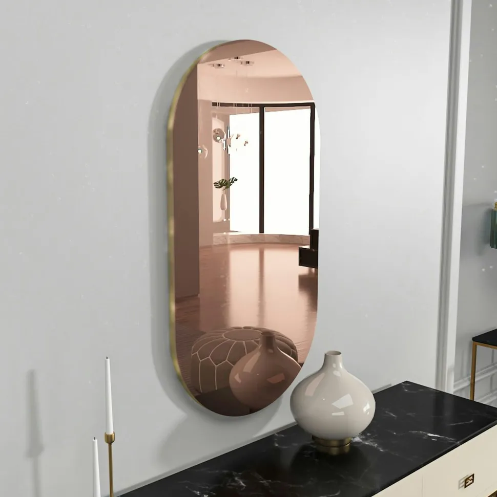 Miroir salle de bains ovale argenté, bordure dorée 85 cm CODY