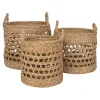 Panier cache-pot rond avec poignées, tressage ajouré (lot de 3)