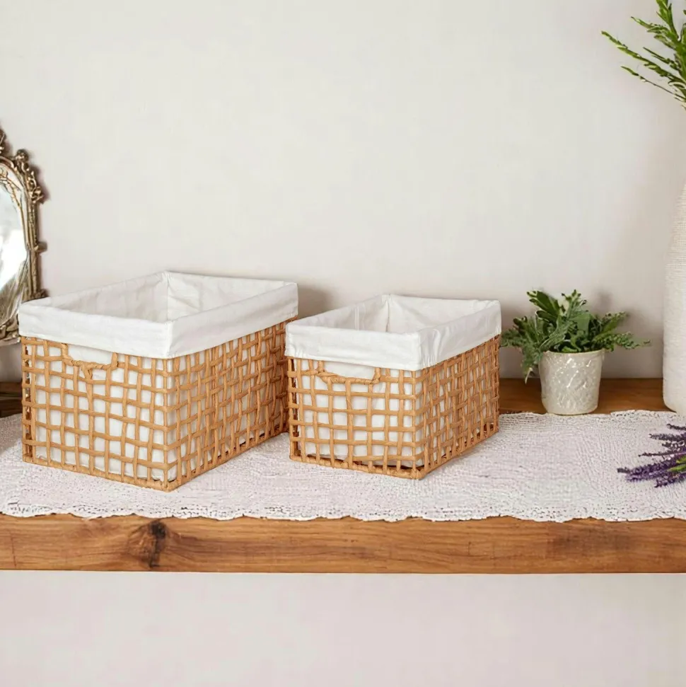Panier de rangement avec poignées et doublure tissu (lot de 2)
