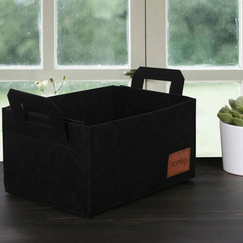Panier de rangement gris en feutrine – avec poignées