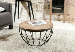 Petite table basse ronde teck recyclé structure filaire noire SWING