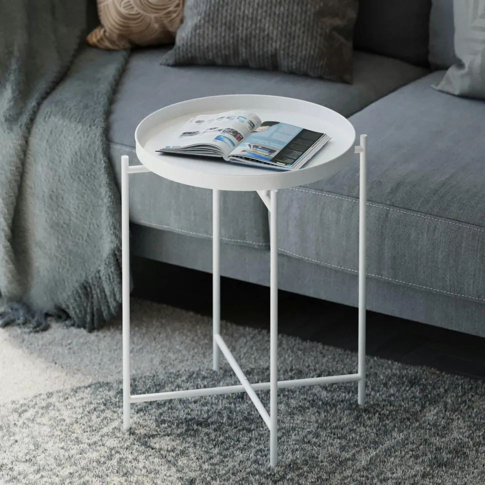 Petite table d'appoint blanche - structure ronde, métal SFAX