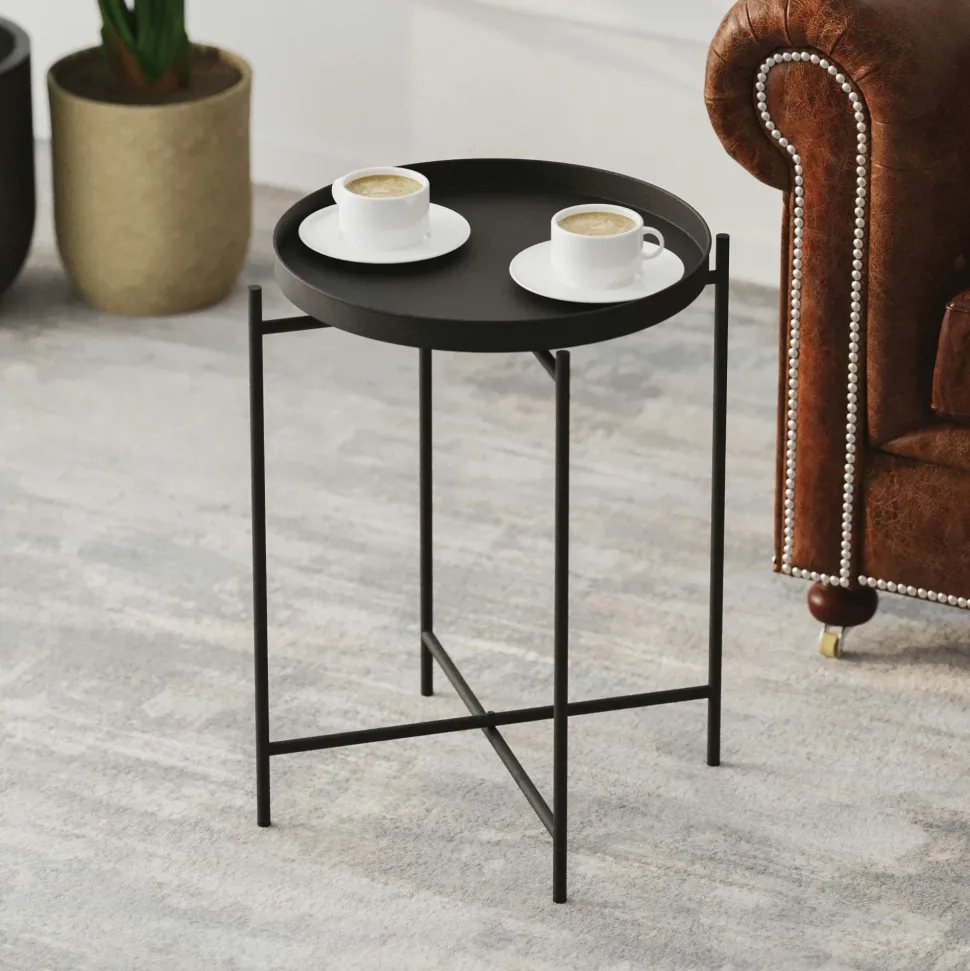 Petite table d'appoint verte - structure ronde, métal SFAX