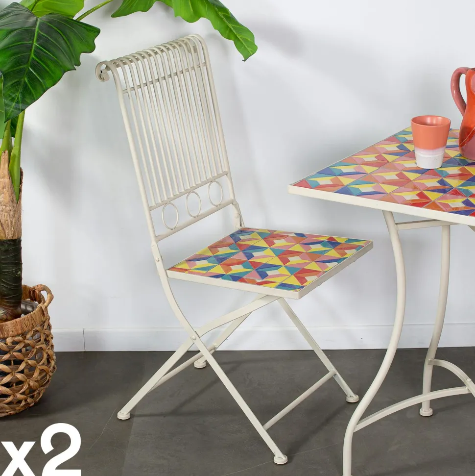 Petite table de jardin en mosaïque bleue et taupe (78x78 cm) GRENADE