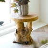 Petite table de salon en teck Ø40 cm, style exotique ARIZONA