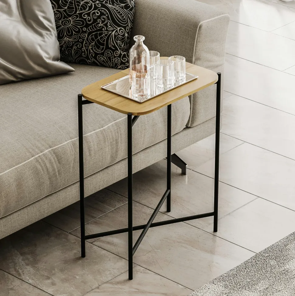 Petite table en bois carrée - structure métal noir JENA