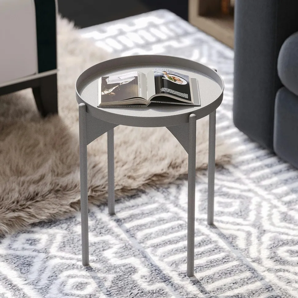 Petite table ronde grise design & plateau assorti SFAX