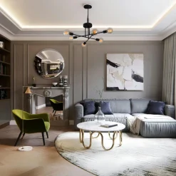 Plafonnier design doré, 6 lampes sur tiges MARATEA