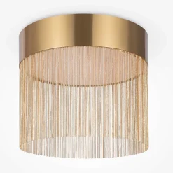 Plafonnier moderne rond – franges dorées & LED AMOS