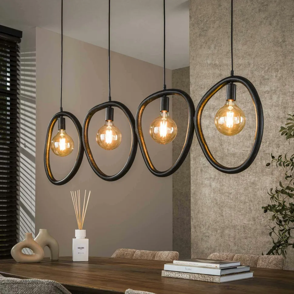 Plafonnier métal noir 2 ampoules, forme galet TRIBECA