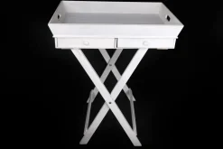 Plateau Table d'appoint en bois blanc avec 2 tiroirs H73cm