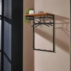 Portemanteau mural en bois d'acacia 6 patères + 1 tringle TRIBECA
