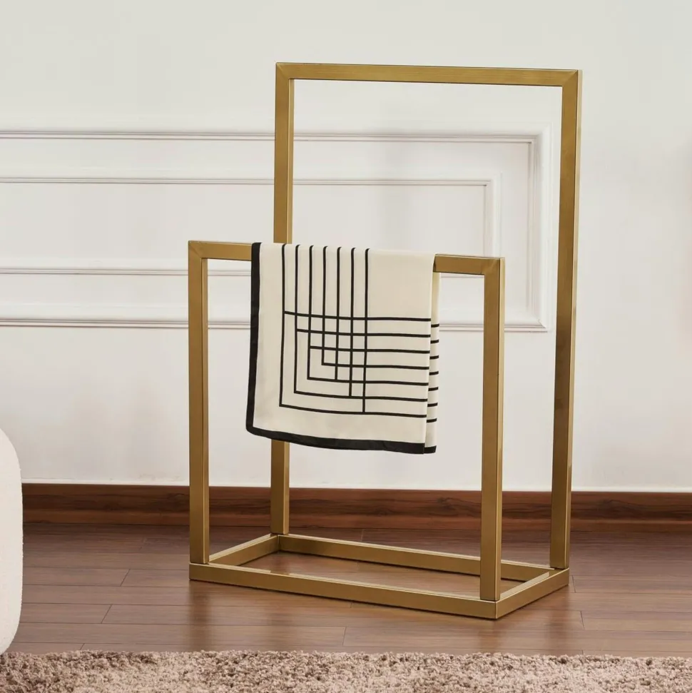 Porte-serviettes sur pied - 2 barres dorées, style design SFAX