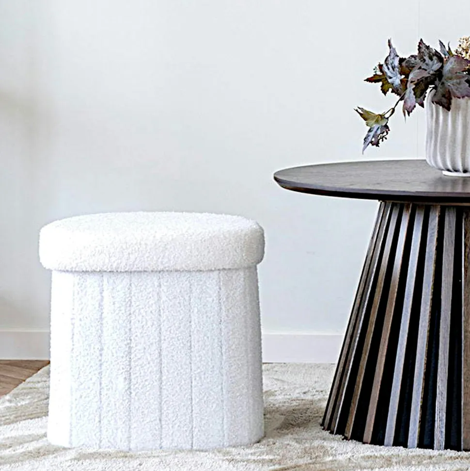 Pouf blanc avec rangement, forme organique triangle BRUGES