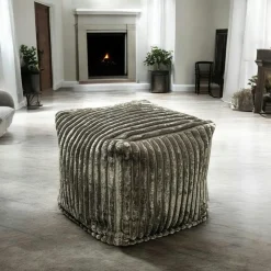 Pouf carré velours grosses côtes anthracite VISBY