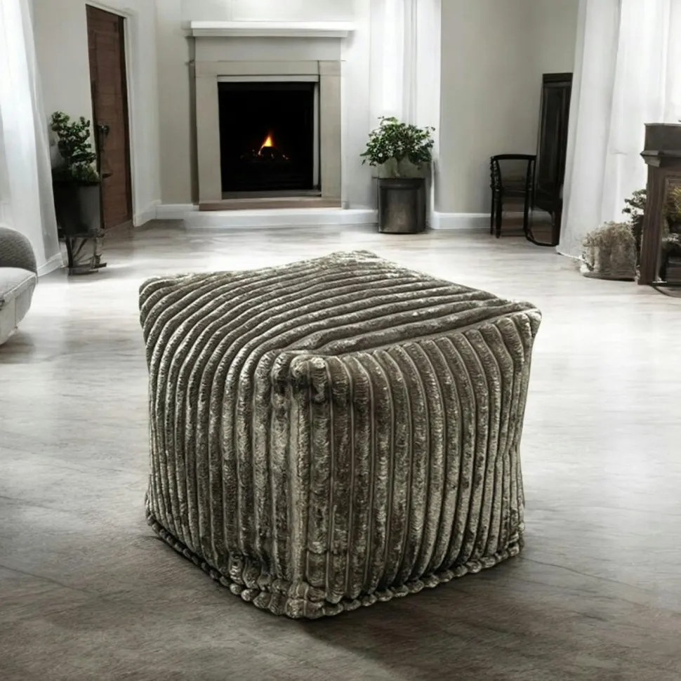 Pouf carré velours grosses côtes anthracite VISBY