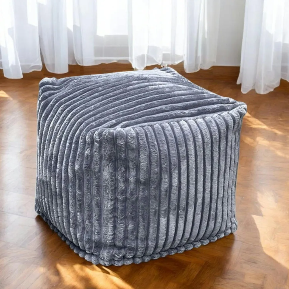 Pouf carré velours grosses côtes anthracite VISBY