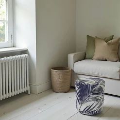 Pouf de salon motif jungle bleu et gris