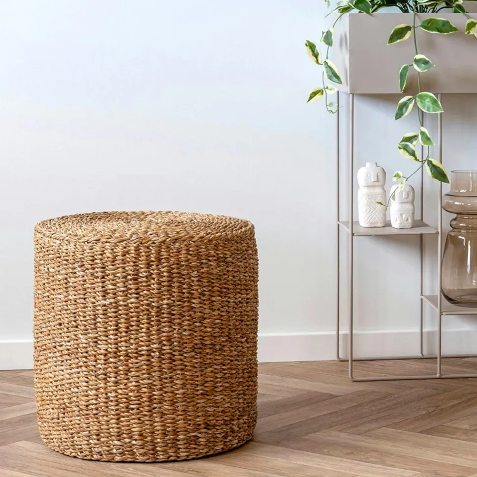 Pouf rond en jonc de mer, style bohème BRUGES