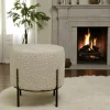 Pouf rond taupe effet fourrure avec pieds en métal noir BRUGES