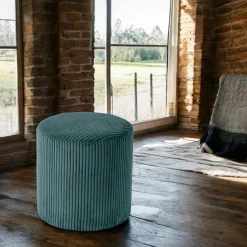 Pouf rond velours côtelé bleu pétrole (lot de 2) MALMOE