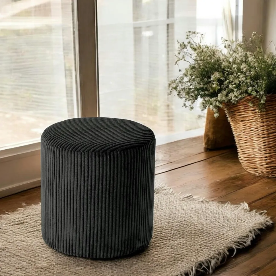 Pouf rond velours côtelé blanc (lot de 2) MALMOE