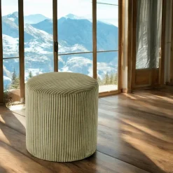 Pouf rond velours côtelé kaki (lot de 2) MALMOE