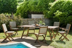 Salon de jardin BAHIA (1 table de jardin pliante acacia 220x90, 4 chaises de jardin, 2 fauteuils de jardin)
