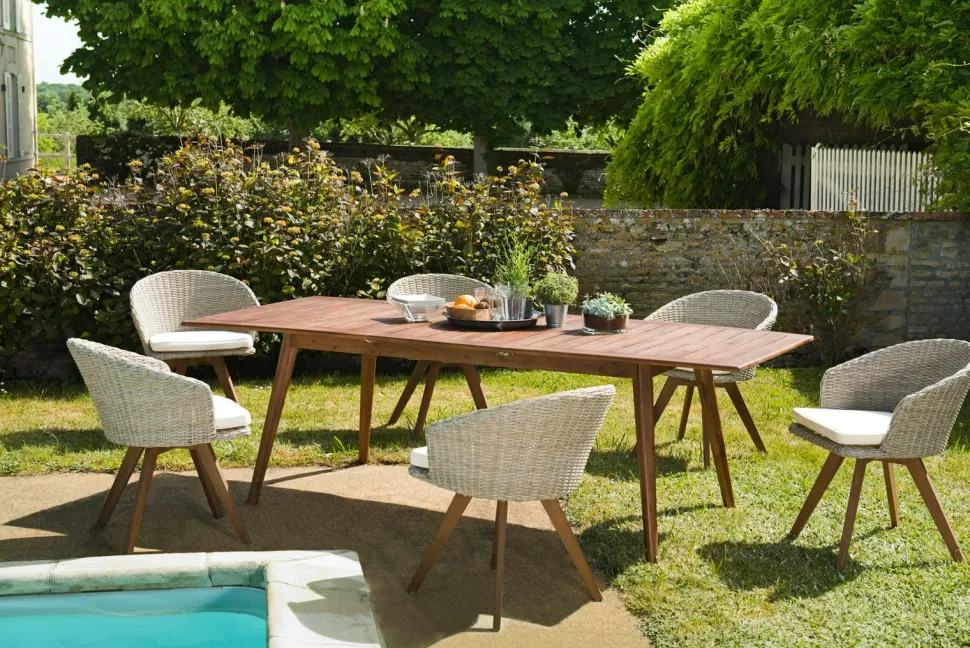 Salon de jardin BAHIA (1 table de jardin extensible 180x240, 6 fauteuils de jardin)