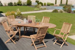 Salon de jardin en teck brut Table ronde pliante 80cm 2 chaises SUMMER
