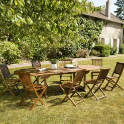 Salon de jardin en teck huilé Table ovale 120/180cm 6 chaises MACAO